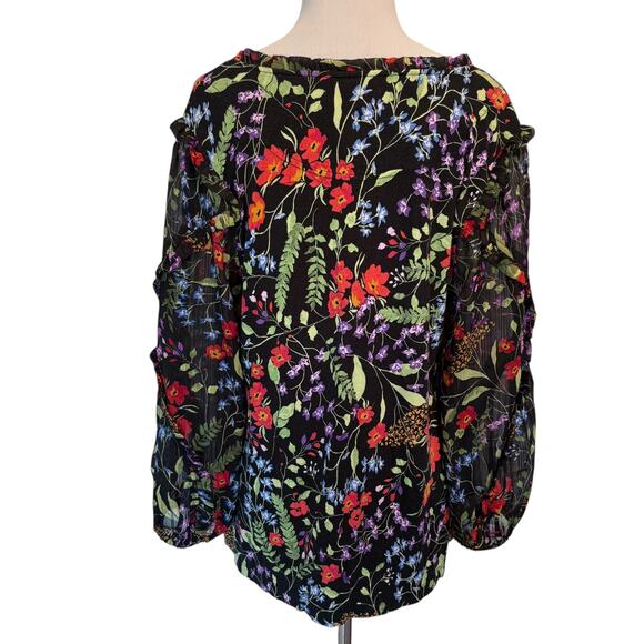 Maeve by Anthropologie Jacquin Top Womens Medium Black Multicolor Floral Boho - Picture 5 of 10